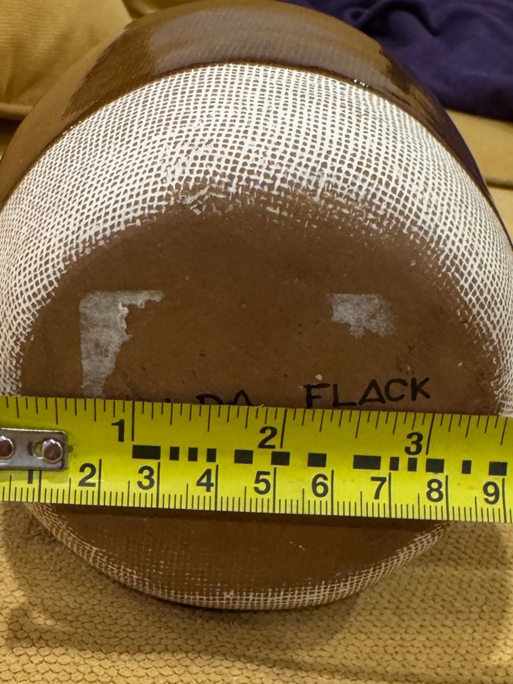 Hilda Flack Palm Beach Brown Tan Burlap Glazed Round ceramic Vessel Vase - Picture 7 of 7